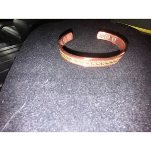 Earth Therapy Copper Magnetic Therapy Cuff Bracelet Braided Inlay Rose Gold Tone